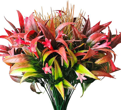 8 Bundles Artificial Plants Bushes Outdoor UV Resistant Fake Flowers Grass Bulk Faux Plastic Greenery for Fall Winter Summer Outside Window Box Planter Front Porch Yard Floral Arrangements