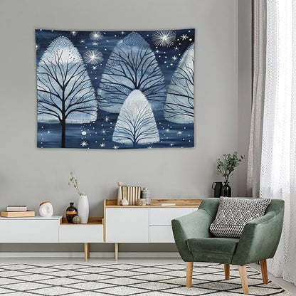 Trendy Blue Silver Glitter Tree Christmas Wall Tapestry Winter Holiday Wall Art Tapestry for Bedroom Aesthetic Tapestry Wall Hanging Decor Home Decoration for Bedroom Living Room Dorm 30"x40"