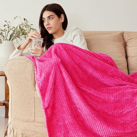 Exclusivo Mezcla Fleece Bed Blanket King Size, Super Soft and Warm Blankets for Couch, Sofa and Bed Waffle Textured, Cozy, Fuzzy and Lightweight (Hot Pink, 90x104 Inches)