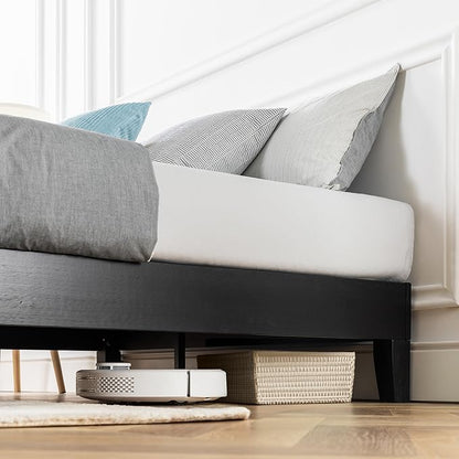 Mellow Naturalista Grand 12 Inch Solid Wood Platform Bed with Wooden Slats, Easy Assembly, Twin, Black