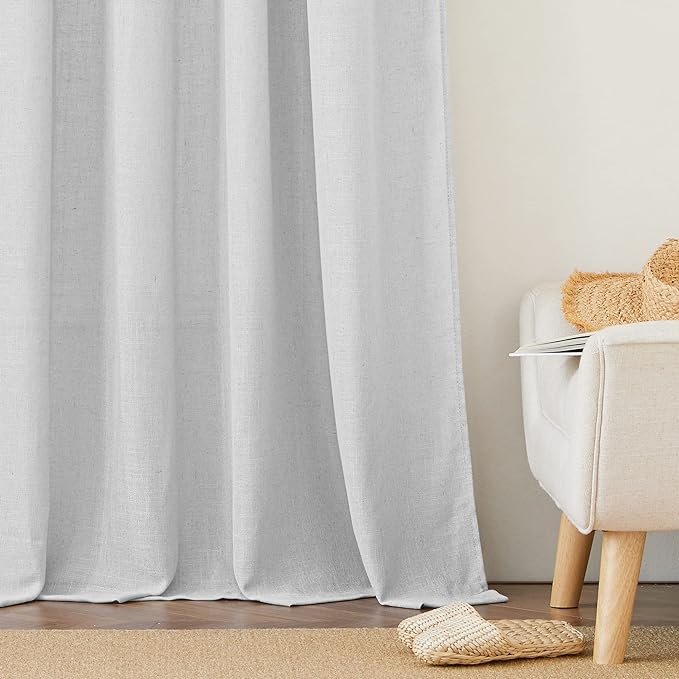 RYB HOME Grey Sheer Curtain Drapes for Bedroom, Soft & Durable Textured Fabric Semi Sheer Curtain Panel for Bedroom Home Office Foyer School Dorm, Dove Grey, Wide 52 x Long 63 per Panel, 1 Pair