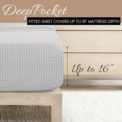 Linen Market Double-Brushed Patterned Microfiber Twin Sheet Set 3 Piece – Oeko-TEX Certified Ultra Soft & Wrinkle-Free - 16" Deep Pocket Sheets - Easy Care Twin Size - Puffed Chevron Light Gray