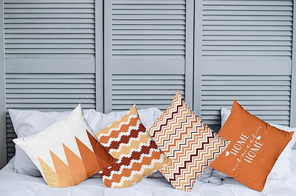 Ambesonne Modern Throw Pillow Cushion Case Pack of 4, Geometric Style Pattern of Triangles Zigzags Love Home Phrase Print, Modern Accent Double-Sided Digital Printing, 18", Burnt Orange and Burgundy