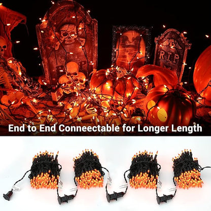 Brizled Orange Halloween Lights, 42.6ft 200 Count Incandescent Halloween String Lights Connectable, UL Certified Black Wire Mini Orange Lights String for Indoor Outdoor Tree Patio Garden Party Decor