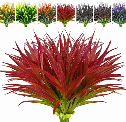 8 Pcs Outdoor Fake Plants UV Resistant Artificial Tall Grass Plants Faux Tropical Flowers Bushes Décor Fall Winter Summer Planters Patio Front Door Porch Plastic Greenery & Shrubs Decoration