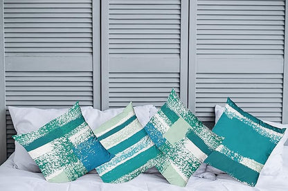 Ambesonne Grunge Throw Pillow Cushion Case Pack of 4, Abstract Design Simplistic Minimal Stripes Brushstrokes Contemporary, Modern Accent Double-Sided Digital Printing, 24", Teal Blue and Mint Green
