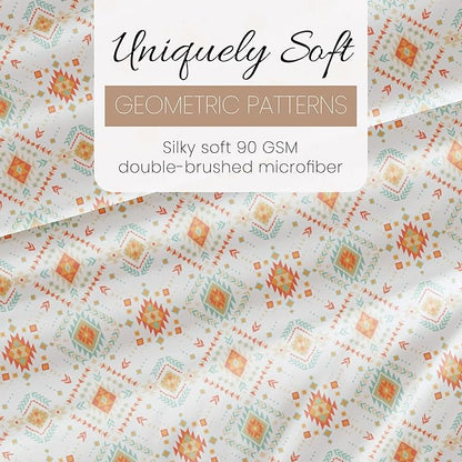 Linen Market Patterned Microfiber King Sheet Set 4 Piece – Oeko-TEX Certified Ultra Soft & Wrinkle-Free - 16" Deep Pocket Sheets - Easy Care King Size - Aztec Dreams Coral
