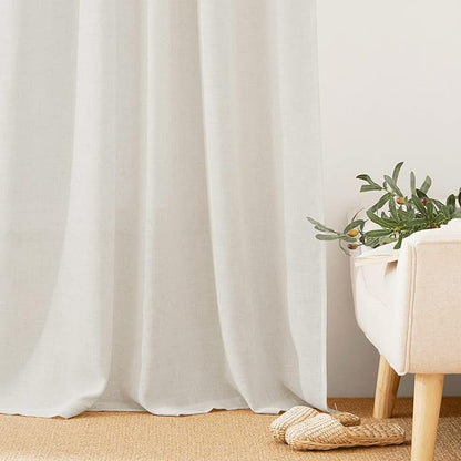 RYB HOME Extra Long Linen Curtains 108 inches Long, Light Filtering Privacy Elegant Semi Sheer Drapes Cottage Country Rustic Style for Living Room Bedroom Doorway, Linen, W 60 x L 108, 1 Pc
