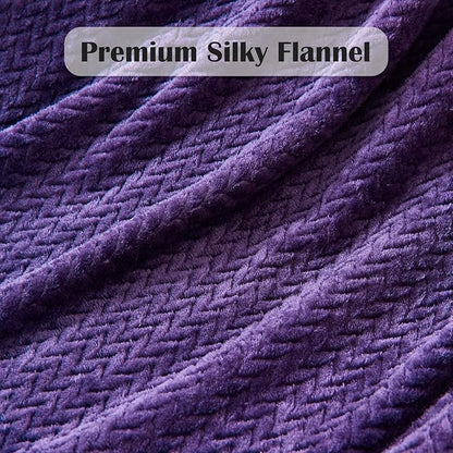 NEWCOSPLAY Super Soft King Blanket Dark Purple Premium Silky Flannel Fleece Leaves Pattern Lightweight Bed Blanket All Season Use (Dark Purple, King(90"x110"))
