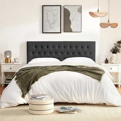 Tufted Upholstered Headboard Twin Size, Solid Wood Head Board with Durable Metal Legs, Adjustable Height Twin XL headboard from 37” to 51” Fabric Headboard in Modern Button Design, Black