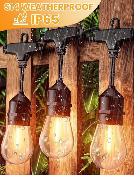 Svater Outdoor String Lights 150FT, E26 Socket, 48pcs S14 Shatterpoof Bulbs, 1 Watt Dimmable 2700K Warm White, IP65 Waterproof Commercial Grade Patio Lights（3 Pack X 50FT）