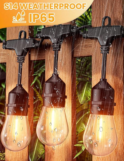 Svater Outdoor Led String Lights 50FT, Patio Lights with 16pcs S14 Shatterproof Bulbs, 1 Watt E26 Dimmable 2700K Warm White, IP65 Waterproof, Commercial Grade Light