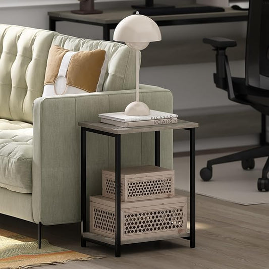 Furinno Simplistic Metal Frame End Table, 2-Pack, French Oak