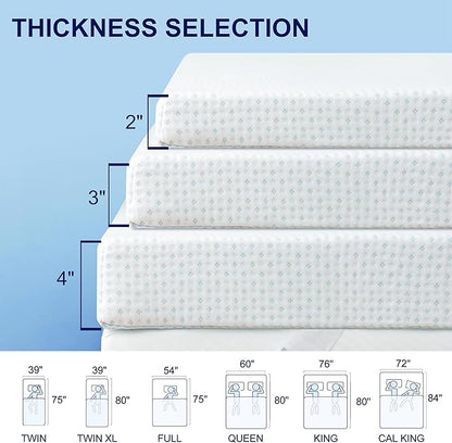 Subrtex 3 Inch Mattress Topper Cover (Only Cover) Mattress Topper Protector Bedding Rayon Made from Bamboo Removable Mattress Encasement with Zippers, Full
