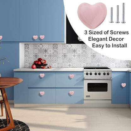 Ceramic Drawer Knobs Heart Shape Cabinet Dresser Pulls Handles with 3 Sized Screws, Kitchen Furniture Knobs for Closet Cupboard Wardrobe (20 Pack, Pink)