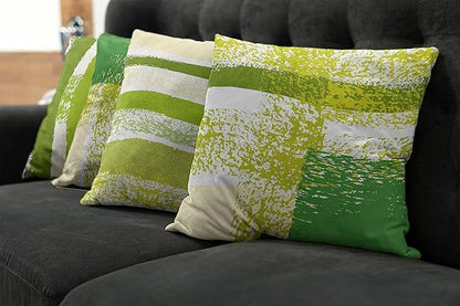Ambesonne Grunge Throw Pillow Cushion Case Pack of 4, Abstract Design Simplistic Minimal Stripes Brushstrokes Contemporary, Modern Accent Double-Sided Digital Printing, 24", Lime Green Cream and White