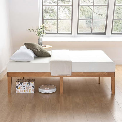 Mellow Naturalista Classic 16 Inch Solid Wood Platform Bed with Wooden Slats, Natural Pine, Queen