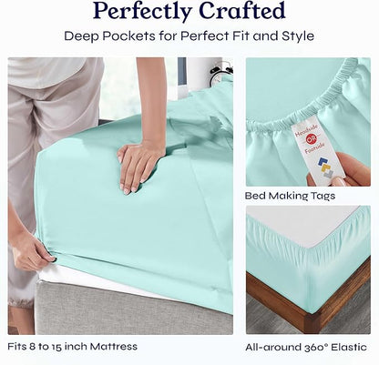 California Design Den Soft Twin Sheets Set - 400 Thread Count Sateen, 100% Cotton Sheets, Deep Pockets, Cooling and Durable Bedding Set for Dorm Rooms & Adults - Seafoam