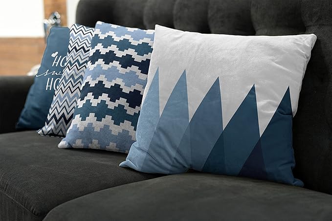 Ambesonne Modern Throw Pillow Cushion Case Pack of 4, Geometric Style Pattern of Triangles Zigzags Love Home Phrase Design, Modern Accent Double-Sided Digital Printing, 16", Petrol Blue and White