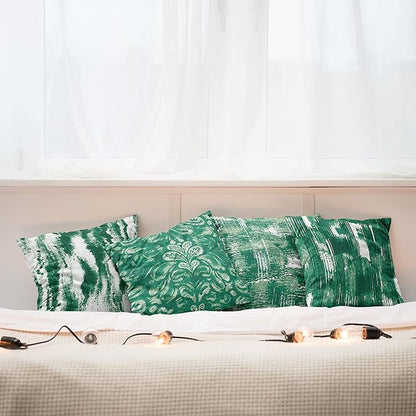 Ambesonne Vintage Throw Pillow Cushion Case Pack of 4, Abstract Grunge Effect Brushstrokes and Waving Striping Stains Paisley Drops, Modern Accent Double-Sided Digital Printing, 20", Forest Green
