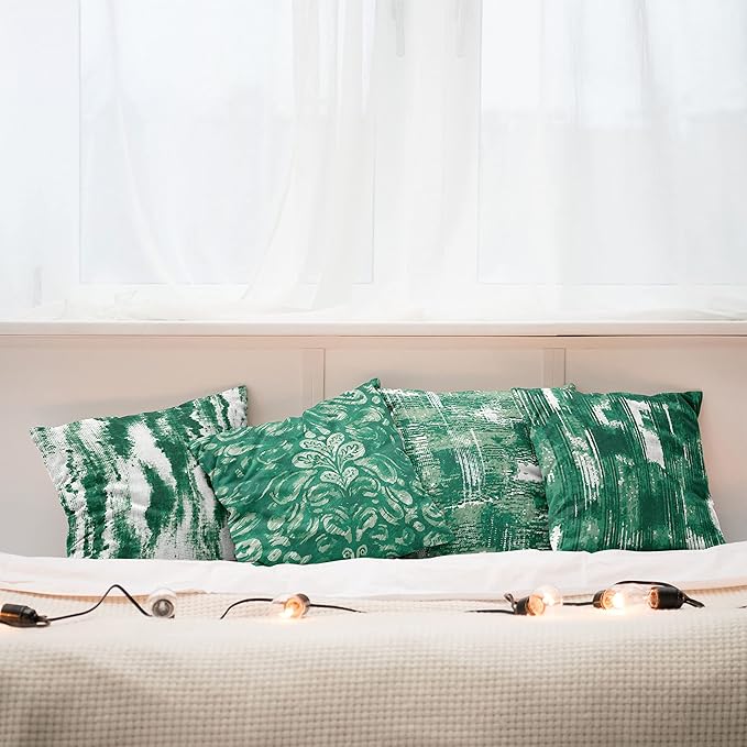 Ambesonne Vintage Throw Pillow Cushion Case Pack of 4, Abstract Grunge Effect Brushstrokes and Waving Striping Stains Paisley Drops, Modern Accent Double-Sided Digital Printing, 24", Forest Green