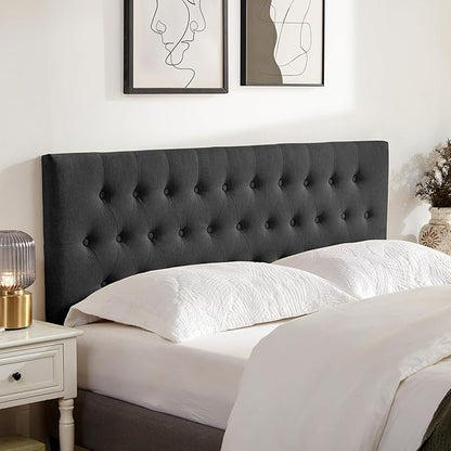 Tufted Upholstered Headboard Twin Size, Solid Wood Head Board with Durable Metal Legs, Adjustable Height Twin XL headboard from 37” to 51” Fabric Headboard in Modern Button Design, Black