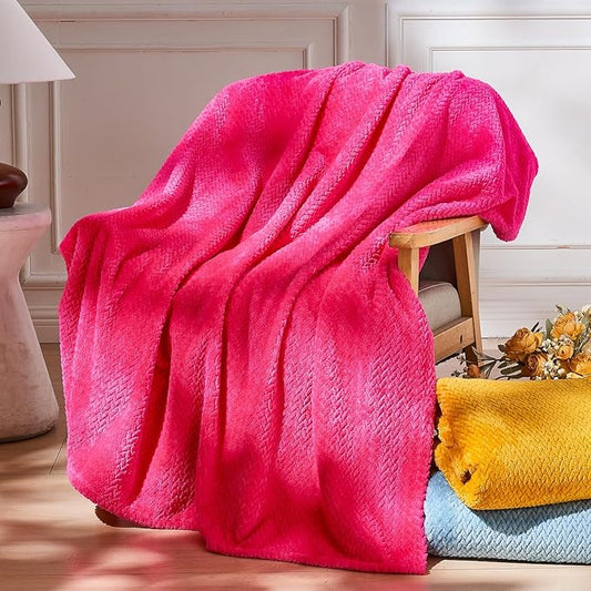 NEWCOSPLAY Super Soft Queen Blanket Dark Rose Red Premium Silky Flannel Fleece Leaves Pattern Lightweight Bed Blanket All Season Use (Dark Rose Red, Queen(90"x90"))