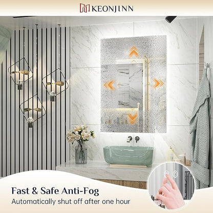 Keonjinn Bathroom Mirror with Lights 60 x 40 Inch, LED Mirror with Backlit, Anti Fog Lighted Mirror with Stepless Dimmable, UL Listed LED Driver, Waterproof, CRI90+, HD Tempered Glass