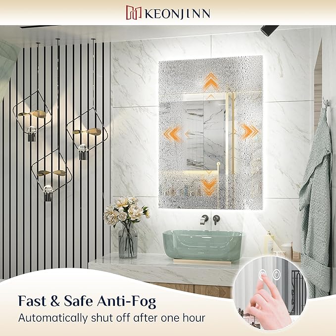Keonjinn LED Bathroom Mirror with Lights 36 x 36 Inch, Backlit Vanity Mirrors for Wall, Stepless Dimmable, Anti Fog, Waterproof, CR90+ Tempered Glass, Memory Founction, High Lumen