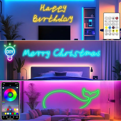 Cozylady 100Ft (50Ft * 2 Rolls) RGB LED Neon Rope Lights for Bedroom, 30m LED Strip Lamp with Double Sided Adhesive Tape, App/Remote Control DIY Lights Decorate The Outdoor and Indoor of Your Home