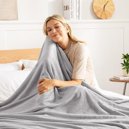 Exclusivo Mezcla Fleece Blanket King Size for Bed, Super Soft and Warm, All Season Use, Cozy, Plush, Lightweight, 90x104 Inches, Light Grey