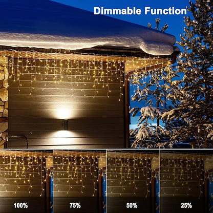 Brightown Christmas Icicle Lights Outdoor, 66 Feet 138 Drops with 736 LED, 8 Modes Waterproof Connectable Twinkle Fairy String Light for Christmas Thanksgiving Hanging Icicles (Warm White)