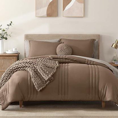 Monbix Full Comforter Set - 7 Pieces Umber Bed in a Bag Full Size Bedding Sets with Comforters, All Seasons Down Alternative Comforter with Sheets,Pillowcases & Shams