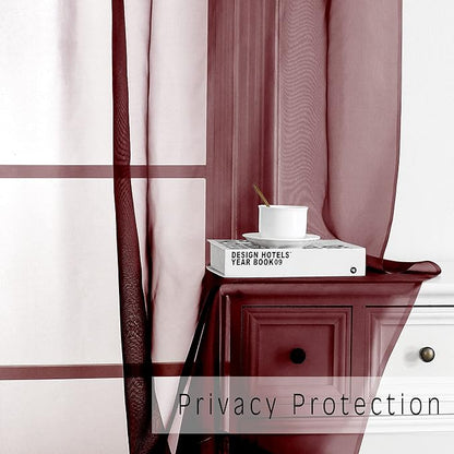 OWENIE Sheer Curtains, Sheer Curtains 63 inch Length 2 Panels Set, Rod Pocket Voile Fimly Sheer Drapes for Living Room/Bedroom, 2pcs, Each 42" W x 63" L, Burgundy