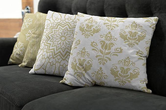 Ambesonne Retro Throw Pillow Cushion Case Pack of 4, Trellis Grid Medieval Floral Damask Mandala Flower Ornament in Modern Monochrome, Modern Accent Double-Sided Digital Printing, 24", Pale Khaki