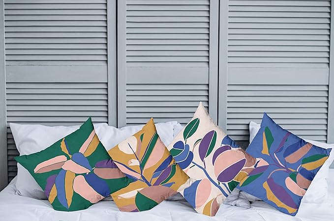 Ambesonne Floral Throw Pillow Cushion Case Pack of 4, Abstract Botanical Look Design of Modern Leafy Plant Ornament Print, Modern Accent Double-Sided Digital Printing, 20", Hunter Green Blush and Blue