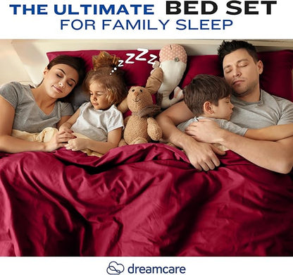 DREAMCARE Full Size Sheets – 4 pcs Cooling Sheets – up to 21” Deep Full Sheet Set – Hotel Luxury Sheets & Pillowcases – Superior Softness 100% Fine Microfiber with Side Pocket – Burgundy