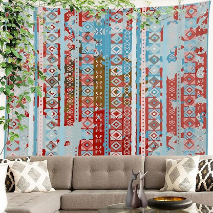 Batmerry Boho Tribal Tapestry, Aztec Ethnic Tribal Colorful Boho Abstract Distress Watercolor Wall Hanging Polyester Fiber White Ruffled Around For Dorm Room Bedroom Living Room, 90.6 X 78.7 Inches