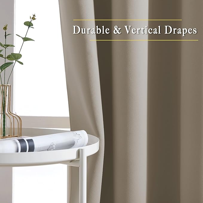 NICETOWN Taupe Blackout Curtains & Drapes - Thermal Insulated Grommet Blackout Light Blocking Room Darkening Window Treatments for Bedroom/Living Room (2 Panels, W46 x L90)