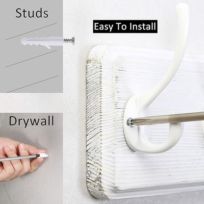 WEBI Coat Rack Wall Mount,Coat Hooks Wall Mounted,16" Hole to Hole,Large Coat Hanger Wall Hook Rack,5 Hooks for Hanging Coats,Hats,Jacket,Clothes,White,2 Packs