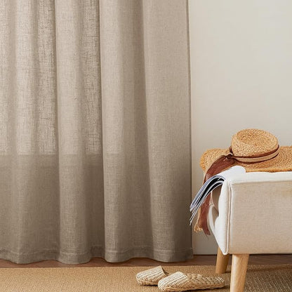 RYB HOME Natural Linen Curtains Light Filtering Privacy for Living Room Bedroom, Vertical Soft 95 Inches Long Window Treatments Kitchen Laundry Room, W 34 x L 95 inches, Khaki, 2 Panels Set