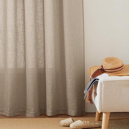 RYB HOME Linen Curtains for Living Room, Thick Linen Burlap 72 Inch Length Light Filtering Privacy Assured Breathable for Bathroom Dining Room Doorway, W 34 x L 72 inches, Khaki, 2 Panels Set