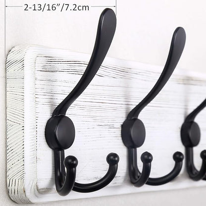 WEBI Coat Rack Wall Mount,Wood Coat Hooks Wall Mounted Coat Hanger,16" Hole to Hole,Wall Hook Rack Rail,5 Triple Hooks for Hanging Coats,Clothes,Jacket,Hats,Entryway,Black/White,2 Packs