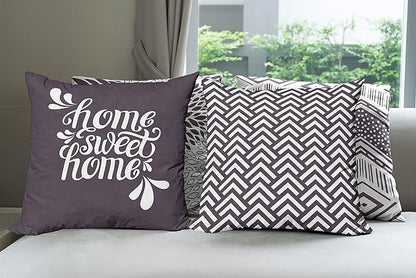 Ambesonne Geometric Throw Pillow Cushion Case Pack of 4, Home Phrase Minimal Zigzag Squama Dahlia Flower Petals Chevron Tribal, Modern Accent Double-Sided Digital Printing, 16", Dark Mauve and White