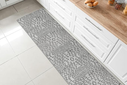 Custom Size Southwestern Style Runner Rug Mat for Wide Hallway Entryway Kitchen Laundry Room with Slip Resistant Latex Rubber Backing, Inca Grey, 31 inch X 10 feet