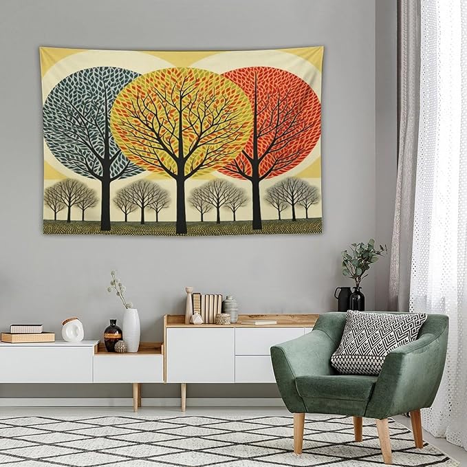 Shabby Chic Trees Wall Tapestries Autumn Nature Forest Wall Hanging Wall Tapestry Aesthetic Landscape Tapestry Wall Hanging for Dorm Living Room 40"x60" Tapestries Winter Snowflake Decorative