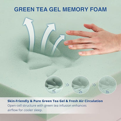 10 Inch King Green Tea Memory Foam Mattress for Cool Sleep & Pressure Relief, Bed in a Box, Removable Cover No Fiberglass, CertiPUR-US Certified