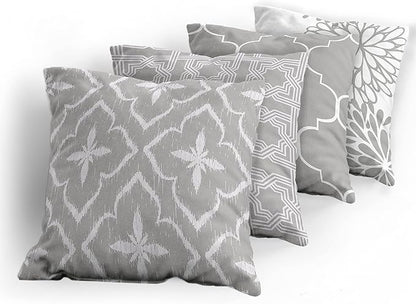 Ambesonne Vintage Throw Pillow Cushion Case Pack of 4, Monochrome Design Grid Trellis Quatrefoil Mesh and Dahlia Flowers Modern Print, Modern Accent Double-Sided Digital Printing, 20", Grey White
