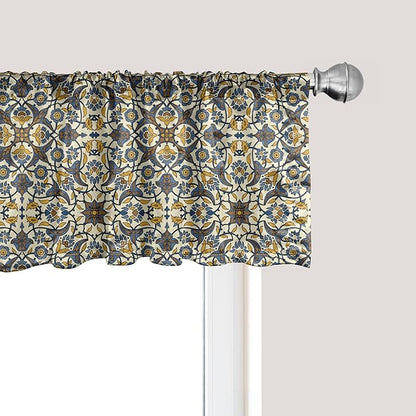 Ambesonne Turkish Pattern Window Valance Pack of 2, Flowers in and Traditional Style, Rod Pocket Curtain Valances for Kitchen Bedroom, 54" X 18", Earth Yellow Slate Blue