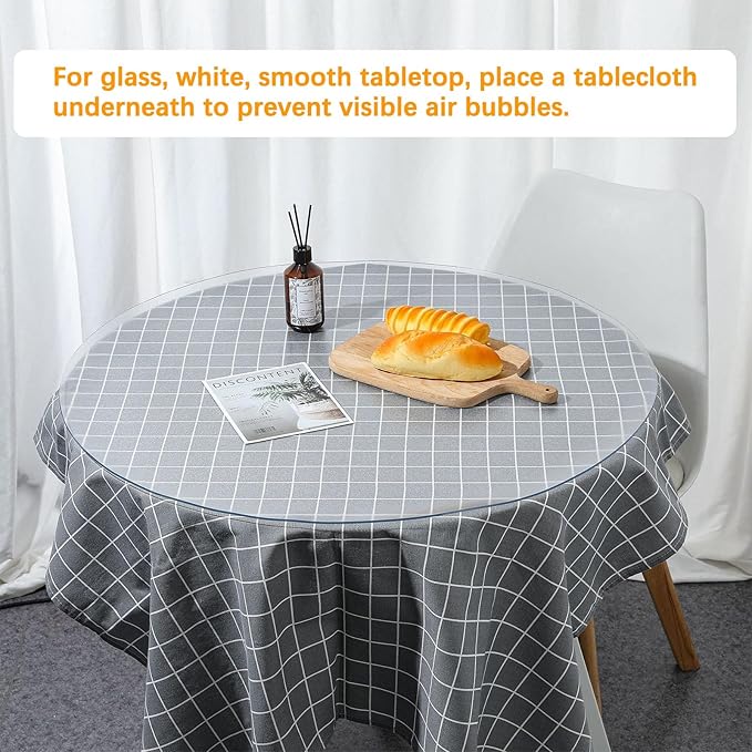 50 Inch Round Clear Dining Table Protector Tablecloth Cover Desk Top Pad Mat for Glass Furniture Study Coffee End Bed Sofa Side Bistro Bar Pub Night Stand Corner Dinner Table Thick Plastic PVC Vinyl